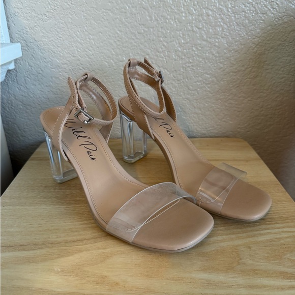 Wild Pair Shoes - Wild Pair Tan and Clear Block Heels